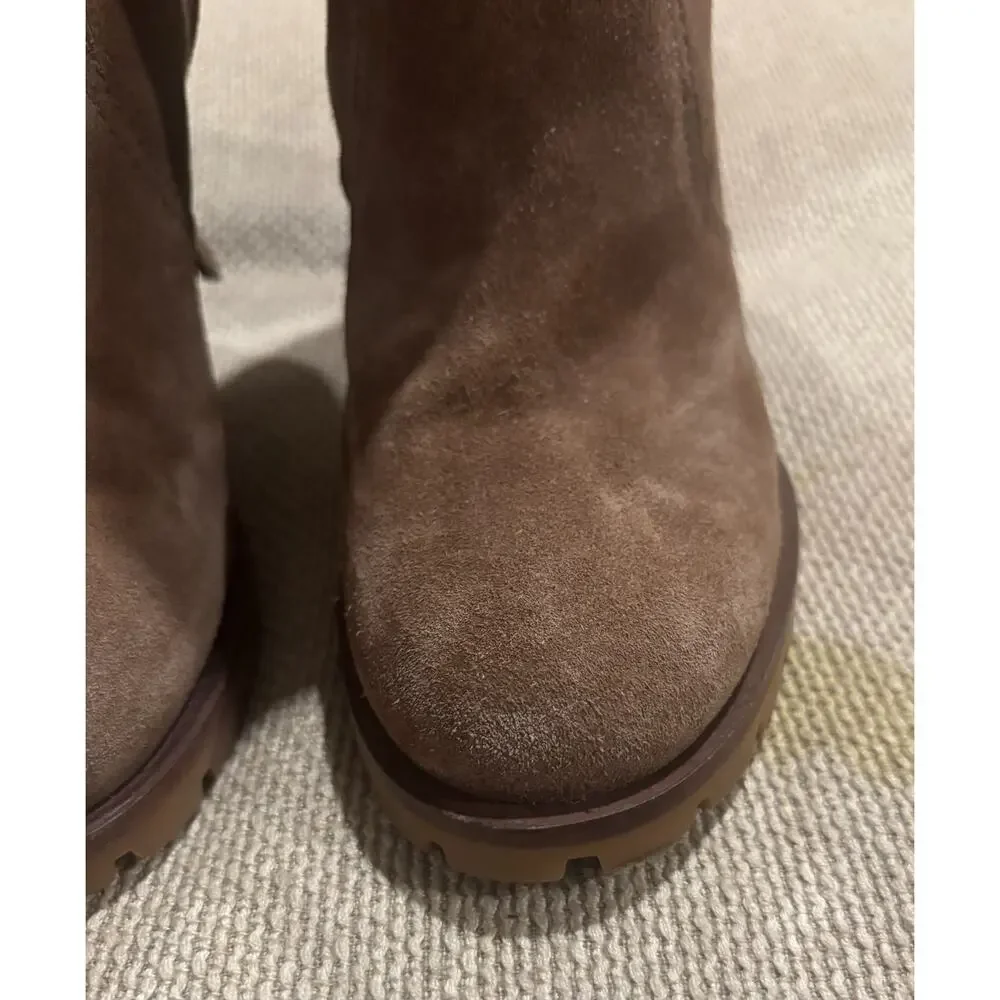 Tory Burch Suede Turnlock Ankle Boots Booties Tan Camel Double T Logo Sz 8.5